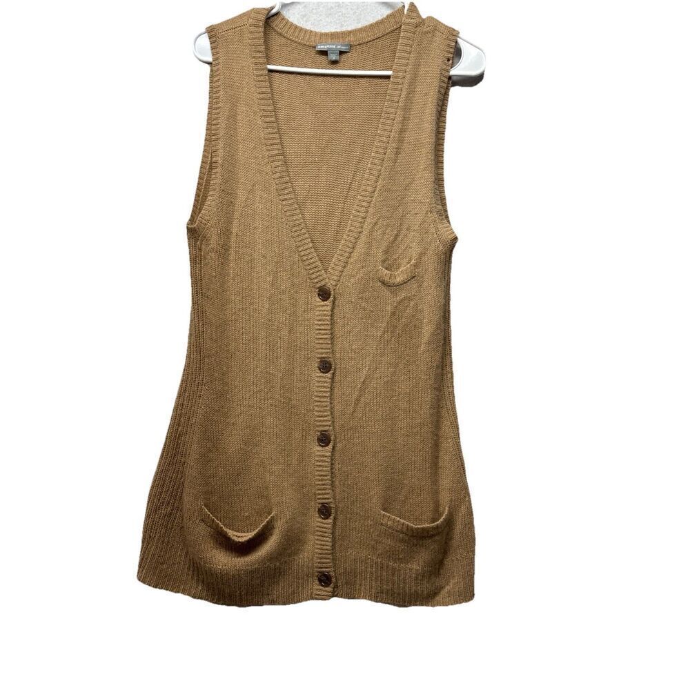 James Perse Sz 3 100% Cashmere Long Cardigan Sweater Tie Belt Sleeveless Tan - Picture 2 of 6
